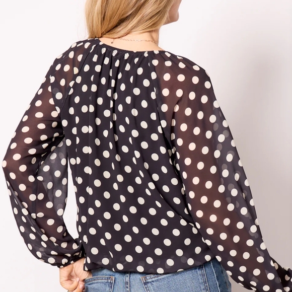 Eloise Chiffon Blouse Evereve Elegant Black and White Polka Dot Blouse NWOT Sz M - Picture 5 of 16